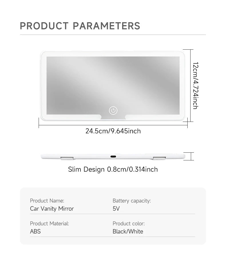 Fccemc Specchio per il trucco per visiera parasole per auto Touch screen a LED Luminosità regolabile Specchio per il trucco per interni auto Specchio per il trucco HD Specchio per il trucco di ricarica