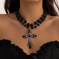 Ingemark multistrato Goth strass croce gesù ciondolo collana girocollo per le donne Vintage perline acriliche regalo di gioielli di Halloween