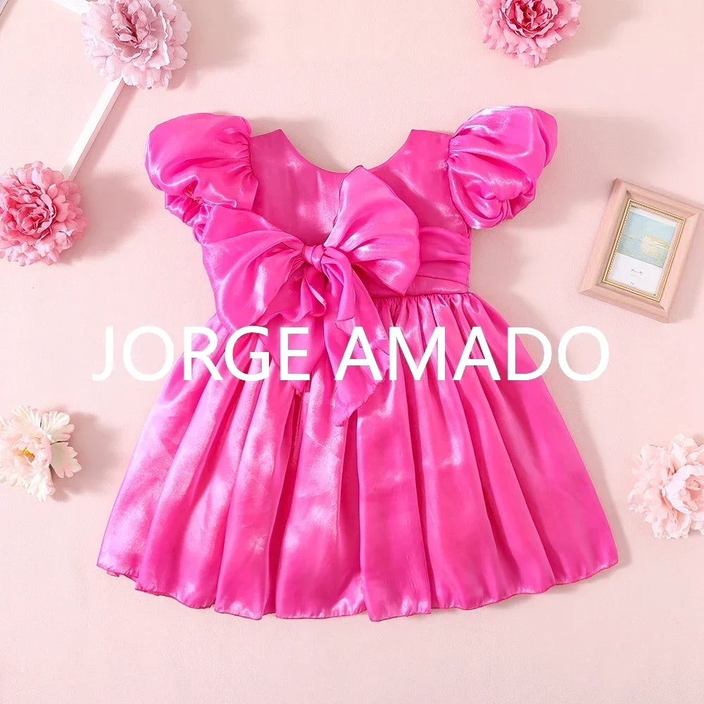 Completi Estivi Coordinati per Gemelle, Body a Maniche Corte con Grande Fiocco, Abiti Principessa con Schiena Scoperta, Abbigliamento per Bambine H0404