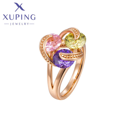 Xuping Jewelry Bagues tendance à la mode avec pierres pour femmes, plaqué or, cadeau X00096881