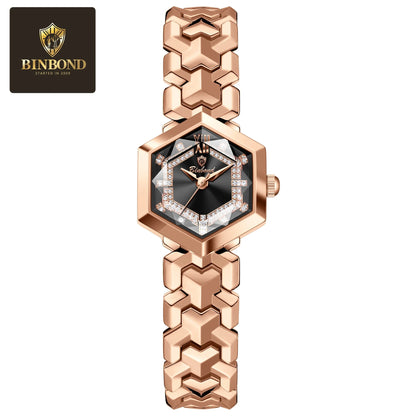 BINBOND Orologi da donna eleganti delle migliori marche Orologio da polso da donna con specchio a rombo alla moda Orologio al quarzo originale con quadrante con diamanti impermeabile