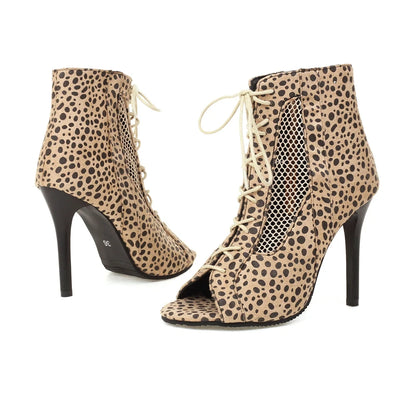 Fashion Summer Jazz Dance Shoes Peep Toe Ankle Boots For Women Sexy High Heels Lace-up Black White Sandals Female