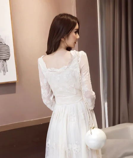 Abito femminile lungo bianco ricamo maxi compleanno manica da donna abiti in pizzo casual gioventù sensuale sexy curvy designer intero