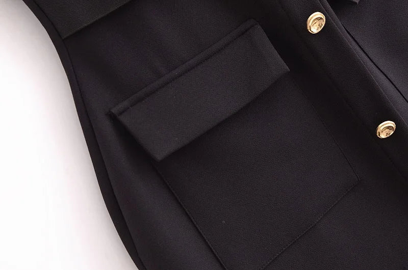 MUJER 2025 Abiti da donna Abiti lunghi da ufficio neri per le donne Abito longuette senza maniche primaverile Donna Cintura con bottoni Abito da donna Gilet