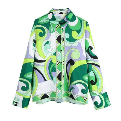 Summer Skirt Sets Women Tops Fashion Long Sleeve Plant Print Flower Shirt High Waist A-line Skirt Boho Beach Sets Y2k Skirt