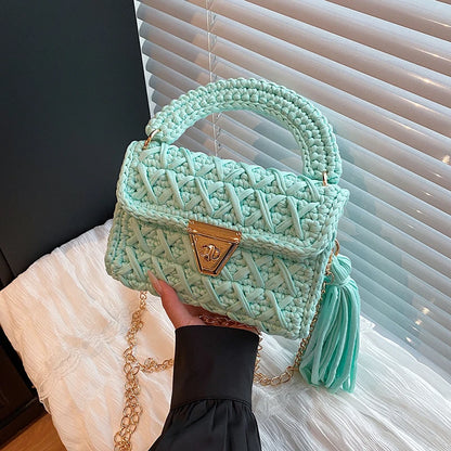 Borsa a Mano da Donna in Maglia Uncinetto, Borsa a Spalla Artigianale in Filato Intrecciato, Borsa Grande Capacità per Spiaggia, Vacanze Estive, Shopping e Viaggi
