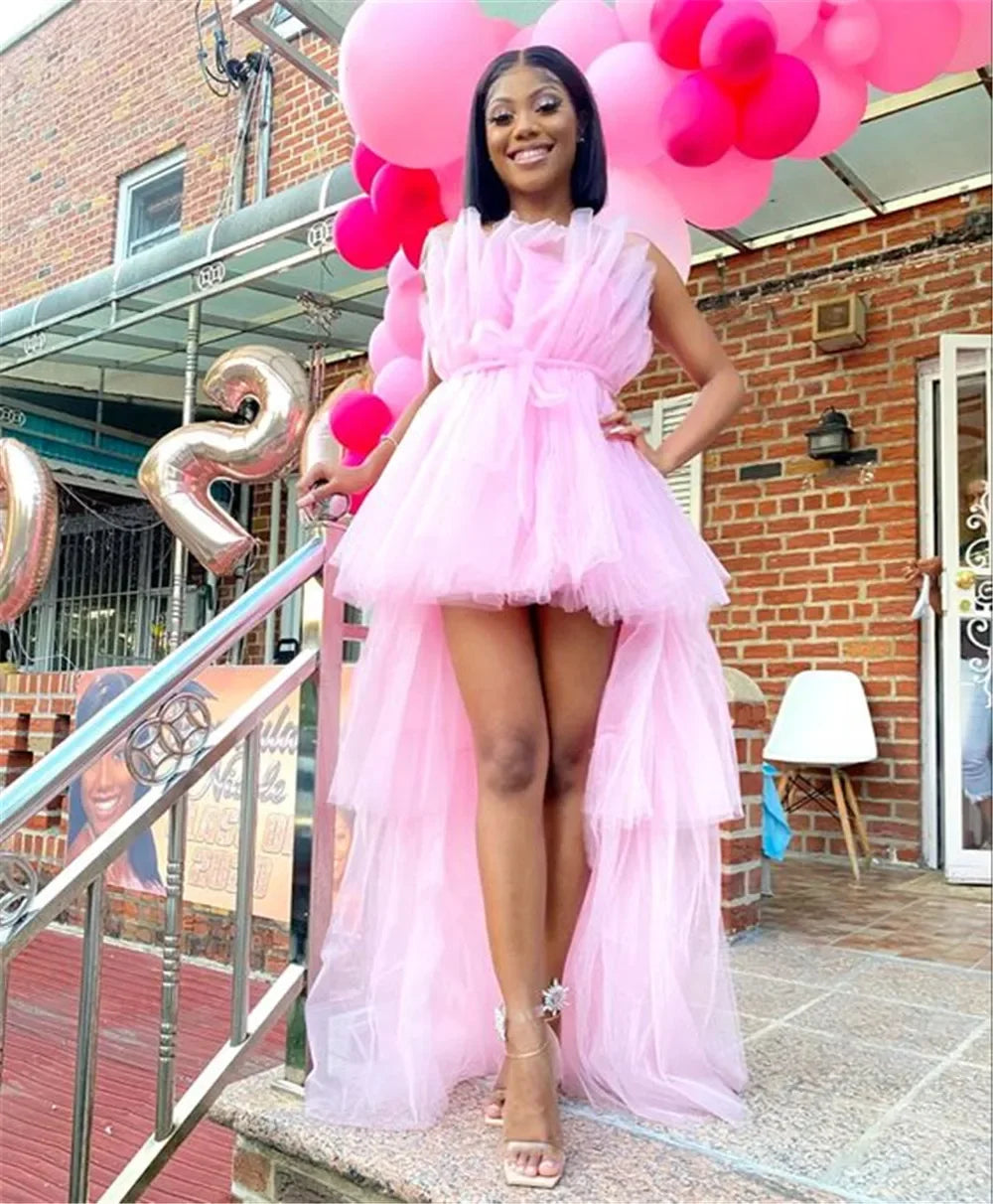 Elegante abito da cerimonia nuziale in tulle a rete per donna senza spalline con spalle scoperte abiti da sera a vita alta abiti da ballo per occasioni formali