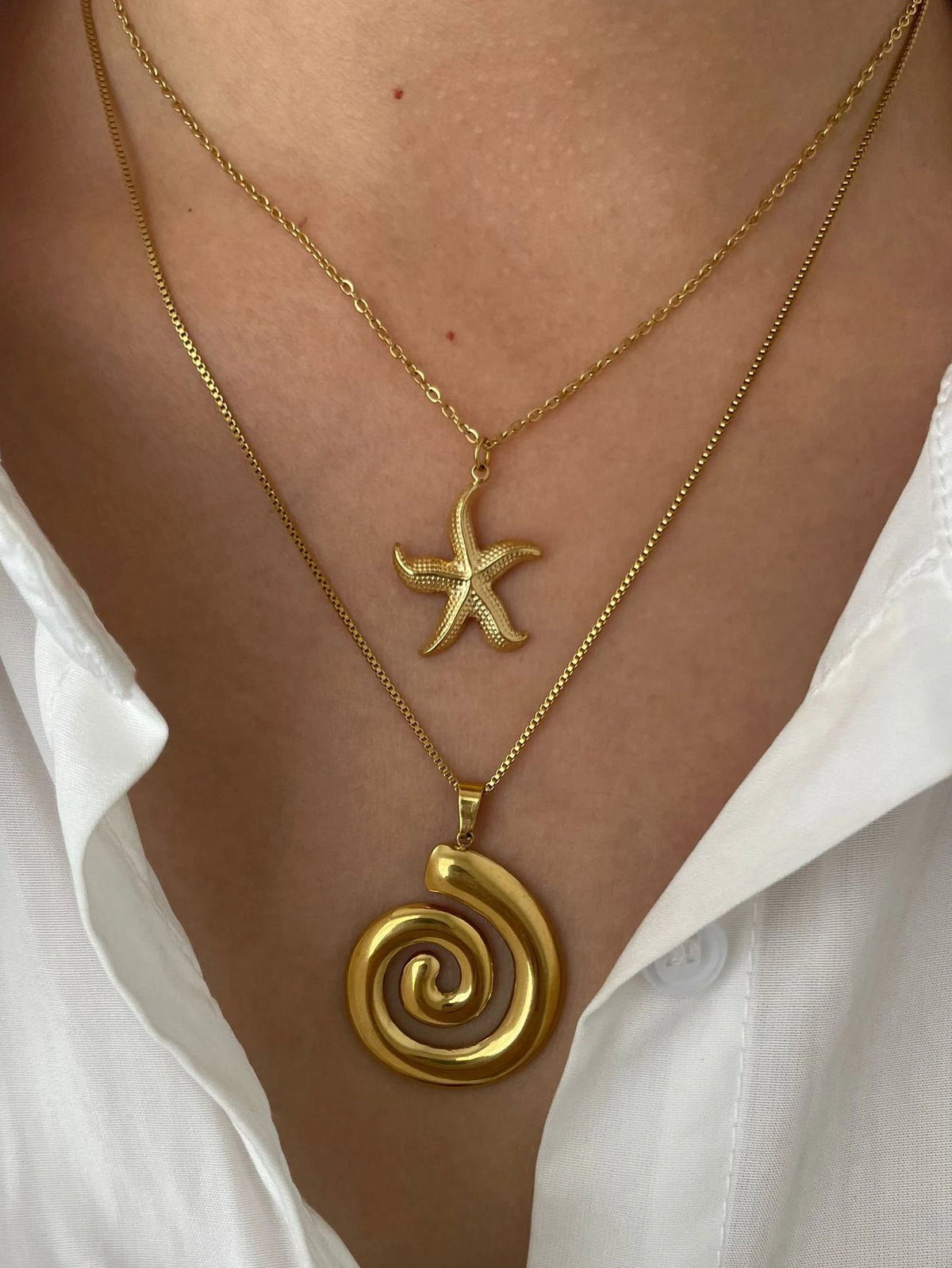 Peri'sbox New Fashion Starfish Hollow Vortex Collana con ciondolo a spirale per le donne Placcato oro 18 carati Appannamento Gioielli gratuiti Regali Estate
