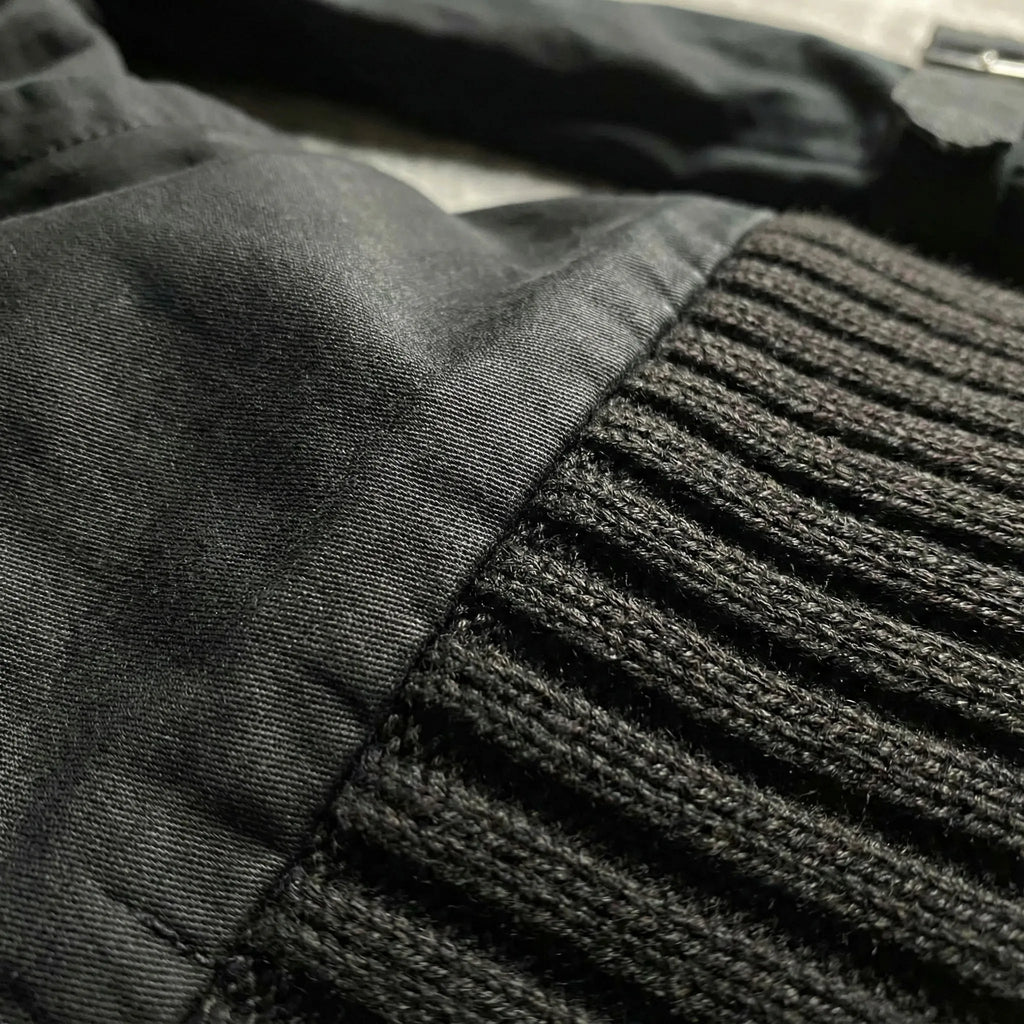 Giacca da donna casual nera con cappuccio Zip Upeatshirt Colletto in maglia a costine Manica lunga Autunno Inverno Streetwear Capispalla stile Y2K