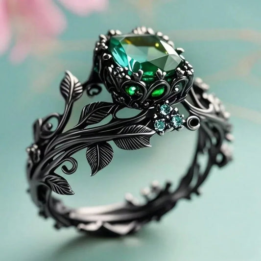 Anello Totem Anello Anello creativo con zirconi verdi intarsiati in lega vintage
