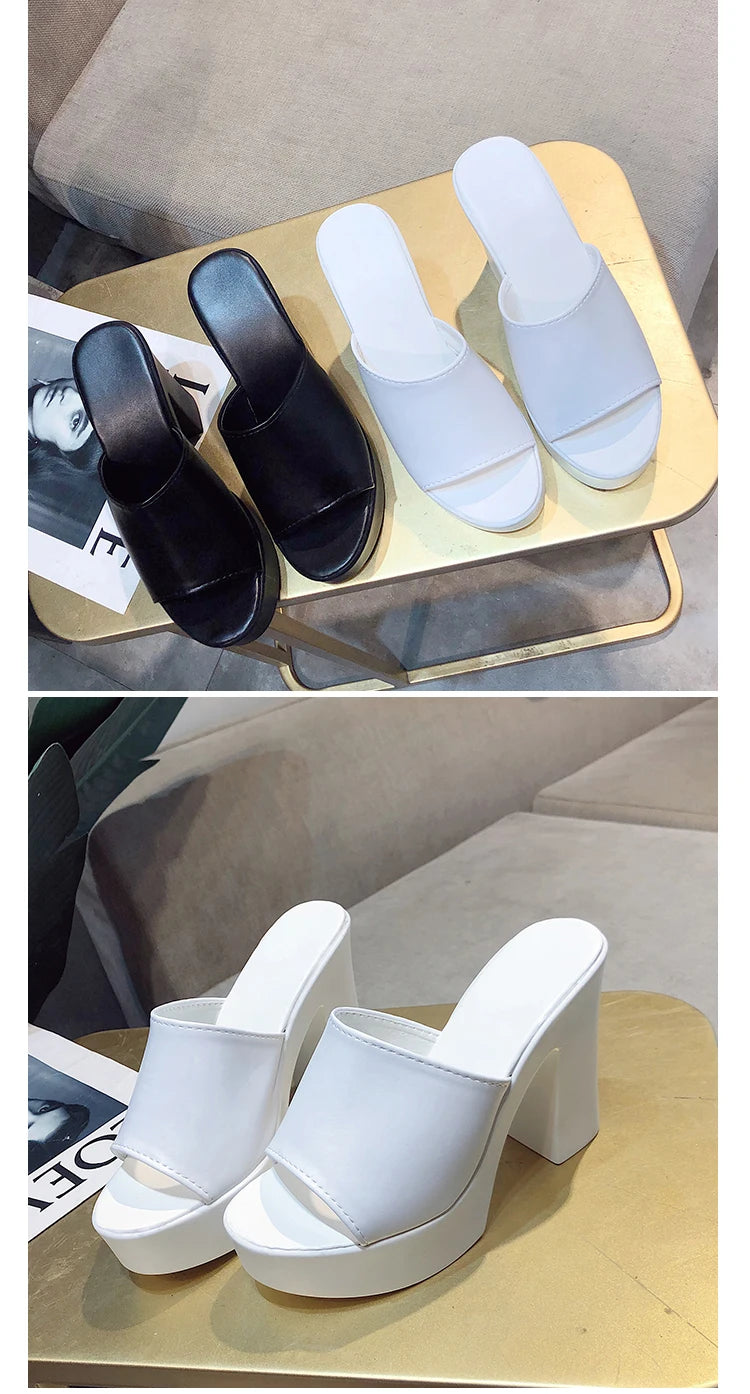 Aphixta 2025 Estate 7 centimetri Tacchi Grossi Presentazioni Aziende Produttrici Giochi Donne Ciabatte Design Bianco Pantofole Della Piattaforma Sandalo Fresco Peep Toe Scarpe Femminili