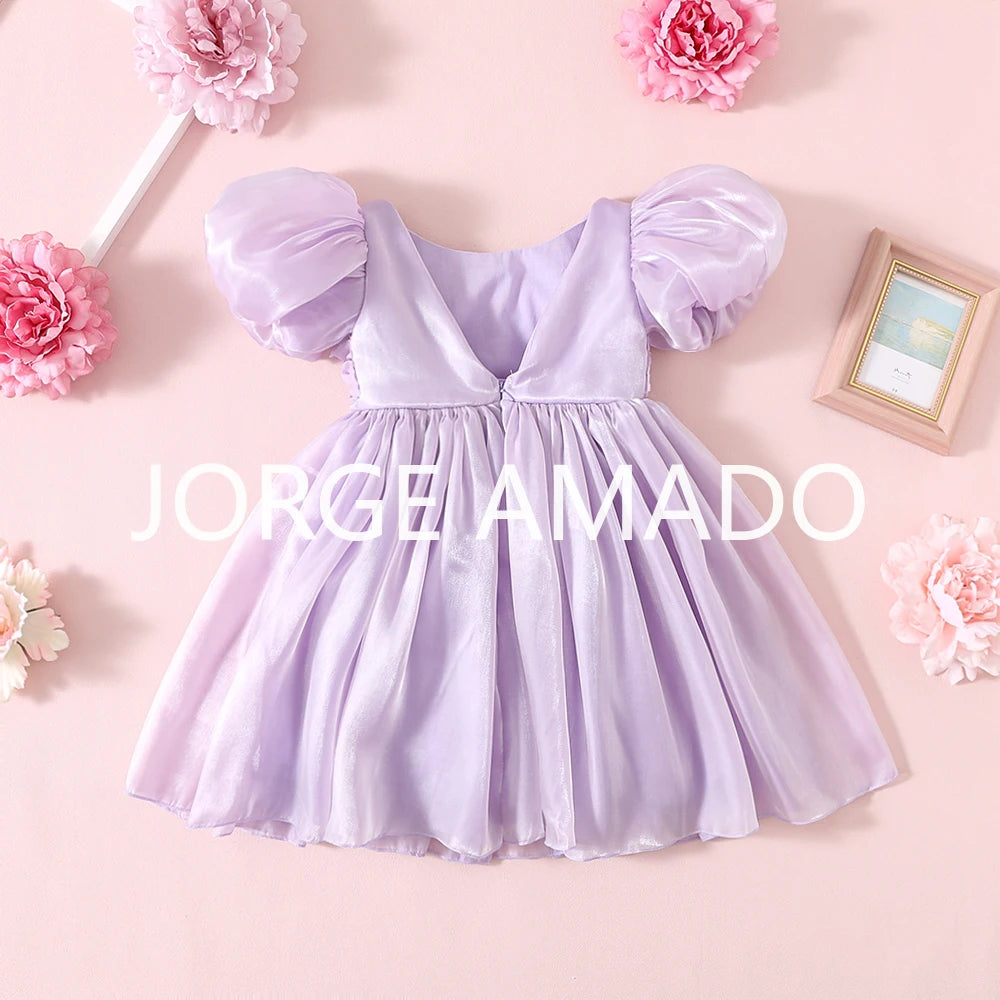 Completi Estivi Coordinati per Gemelle, Body a Maniche Corte con Grande Fiocco, Abiti Principessa con Schiena Scoperta, Abbigliamento per Bambine H0404