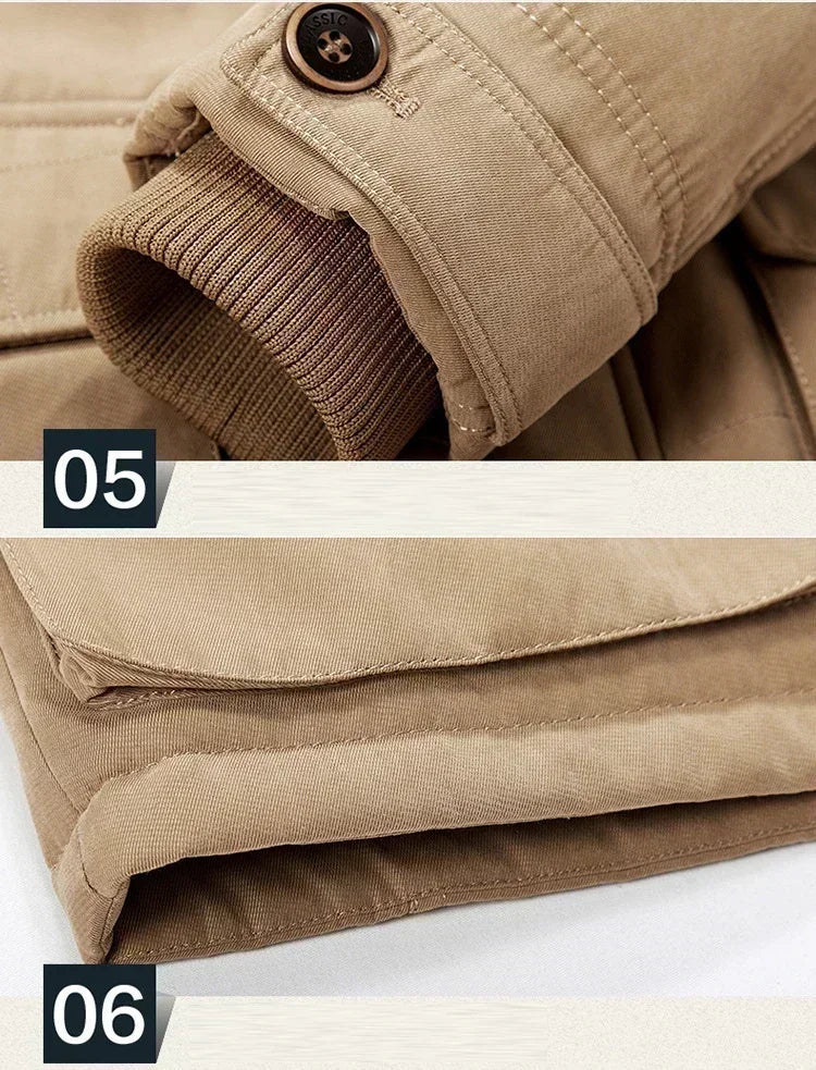 Parka solido Cappotto maschile Abbigliamento di grandi dimensioni Parka Giacca invernale da uomo all'aperto più giacche multitasche calde e spesse in velluto