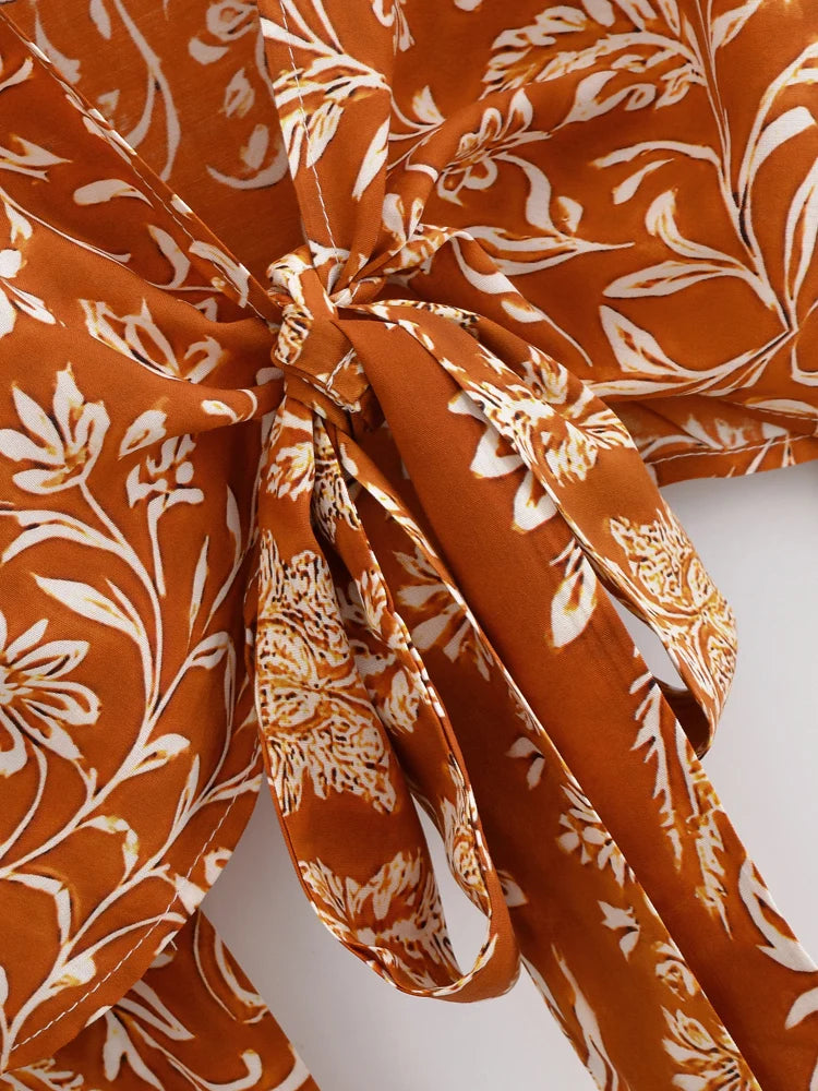 Boho Queens Donna Abiti con stampa floreale marrone Kimono Abito Abiti bohémien Pantaloni a gamba larga 2 pezzi Rayon Boho Set costume da bagno
