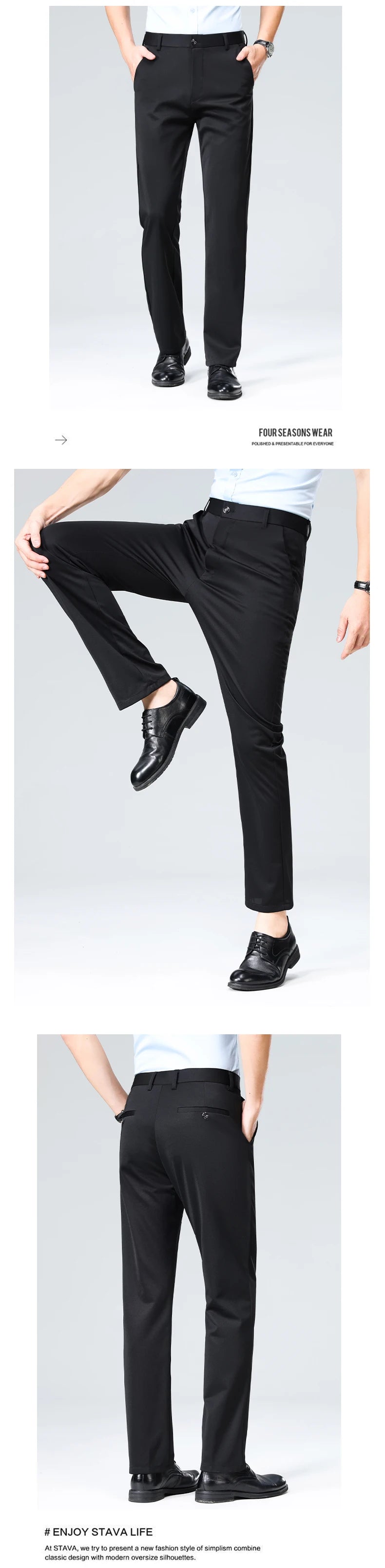 29-42 Pantaloni estivi da uomo Pantaloni casual elasticizzati dritti sottili senza traccia, senza tessuto da stiro, sensazione setosa e fresca