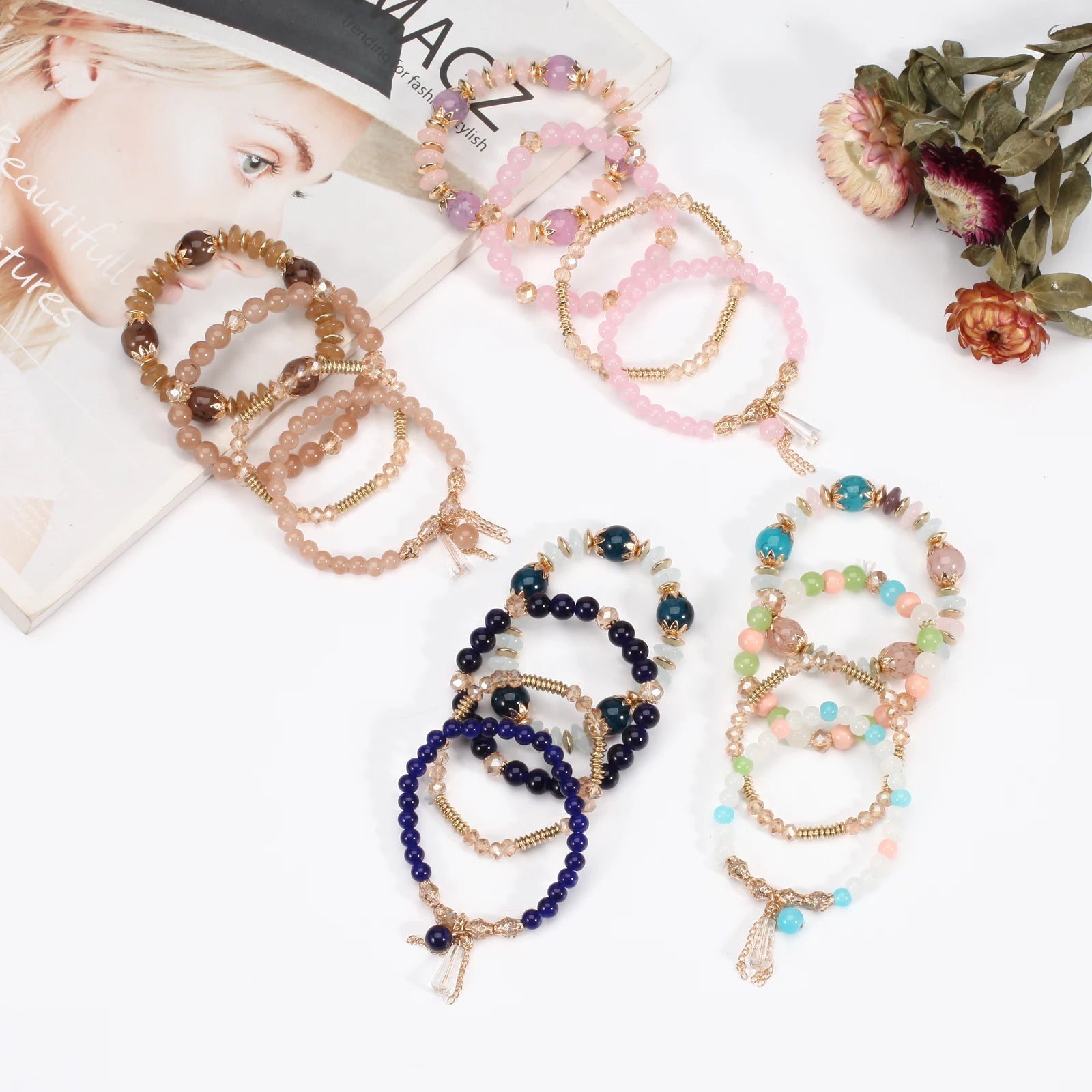 Braccialetti bohémien con perline impilabili per donna Braccialetti elasticizzati con ciondolo a forma di braccialetto multistrato