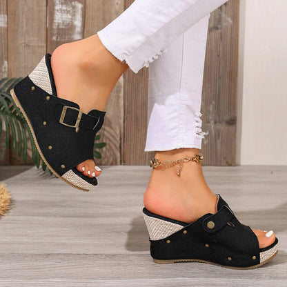 Sandali Estivi da Donna di Tendenza, Scarpe con Zeppa Retrò a Punta Aperta, Sandali Romani con Piattaforma, Scarpe Casual di Lusso Firmate