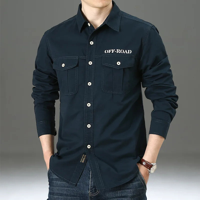 100% cotone di alta qualità primavera autunno moda uomo manica lunga tinta unita camicia Casual Multi tasca 6XL giacca Cargo di grandi dimensioni