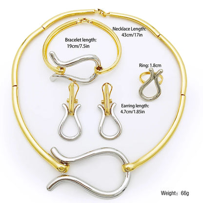 Parures de bijoux de mode de Dubaï pour femmes Collier, boucles d'oreilles, bracelet et bague au design minimaliste classique, pour un usage quotidien, cadeau idéal