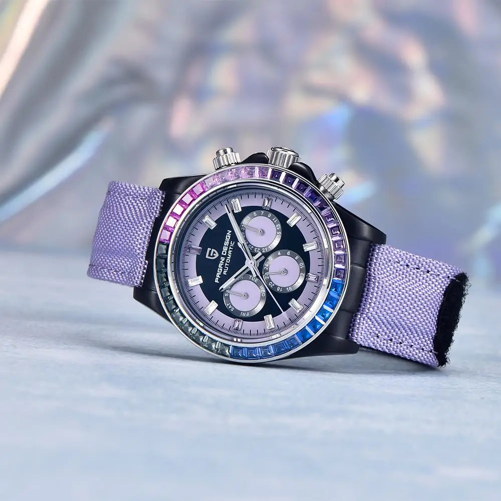 PAGANI DESIGN Orologio meccanico da uomo di lusso 40mm Orologio con cronometraggio multifunzionale Lunetta arcobaleno Vetro zaffiro Orologi da uomo PD1732