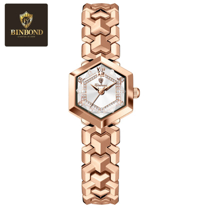 BINBOND Orologi da donna eleganti delle migliori marche Orologio da polso da donna con specchio a rombo alla moda Orologio al quarzo originale con quadrante con diamanti impermeabile