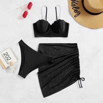 S - XL perle Bikini Push Up costume da bagno donna costumi da bagno donna Bikini a tre pezzi con reggiseno coppa bagnante costume da bagno Swim V4302