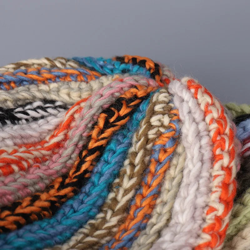 Cappello da donna in lana lavorata a maglia con ago fatto a mano in stile giapponese da uomo Cappello invernale a righe in lana colorata con protezione per le orecchie calda