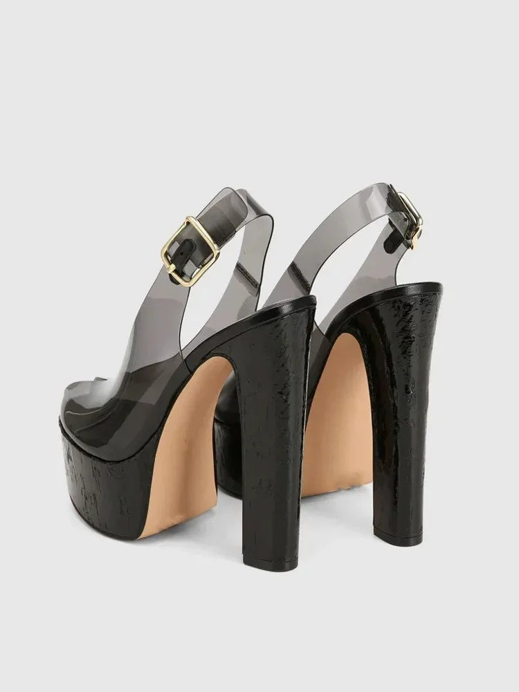 Sandali estivi da donna con tacco alto e suola spessa, sandali trasparenti alla moda per taglie forti da donna 34-44.