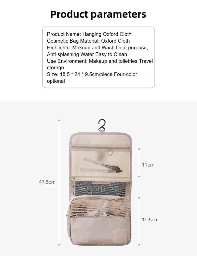 Borsa da Toilette Portatile con Gancio, Multifunzionale, Impermeabile, Resistente all'Usura, Multi-Strato, Grande Capacità, per Trucchi