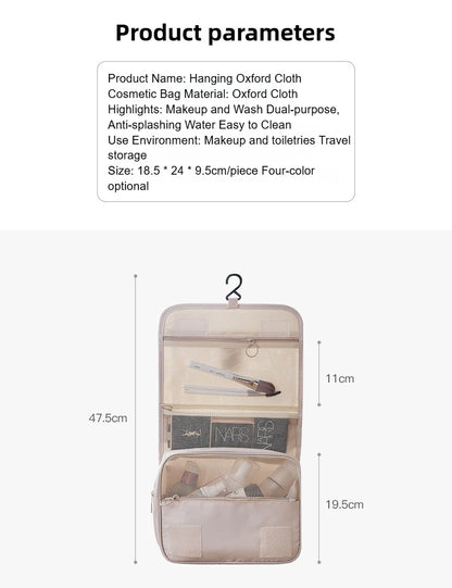Borsa da Toilette Portatile con Gancio, Multifunzionale, Impermeabile, Resistente all'Usura, Multi-Strato, Grande Capacità, per Trucchi