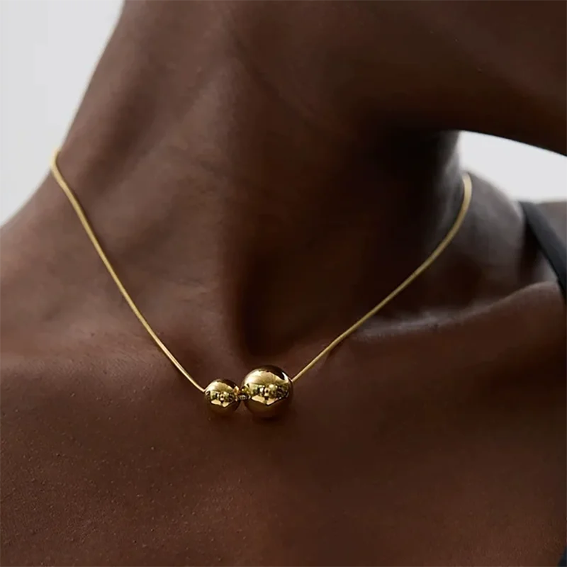ANENJERY Collana a sfera rotonda in acciaio inossidabile 316L per donna Uomo Catena clavicola Nicchia Semplice gioielli fortunati Regali all'ingrosso