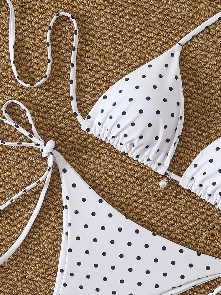Sexy Micro-Bikini-Sets mit Perlenpunkten, Bademode 2026, Badeanzug für Damen, Strandmode, Damen-Strand-Sommer-Bikini, zweiteiliger Badeanzug