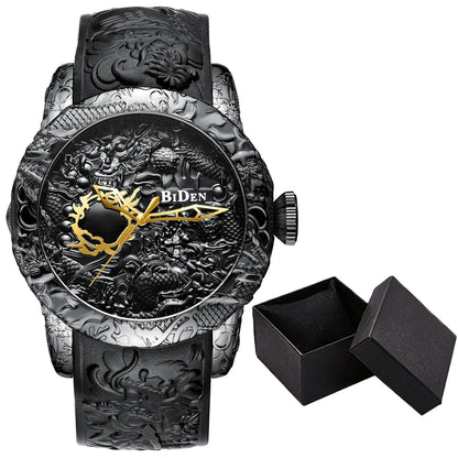 BIDEN impermeabile sport uomo orologi Dragon Design orologio al quarzo per uomo cinturino in Silicone orologio da polso orologio maschile Relogio Masculino