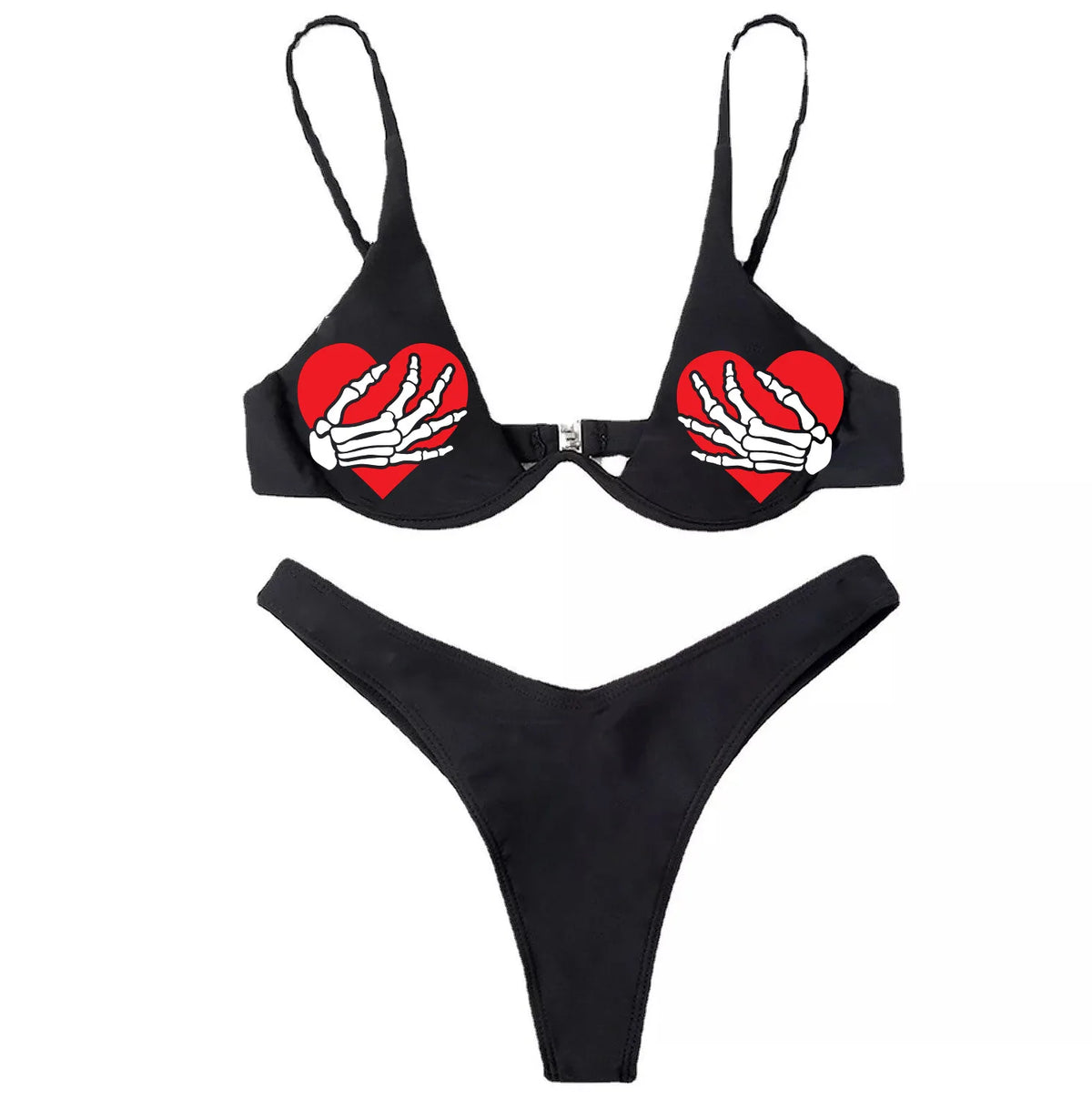 Ensemble bikini imprimé lettres gothiques punk, maillot de bain sexy 2023 pour femmes, motif tête de mort, col en V, maillot de bain tendance