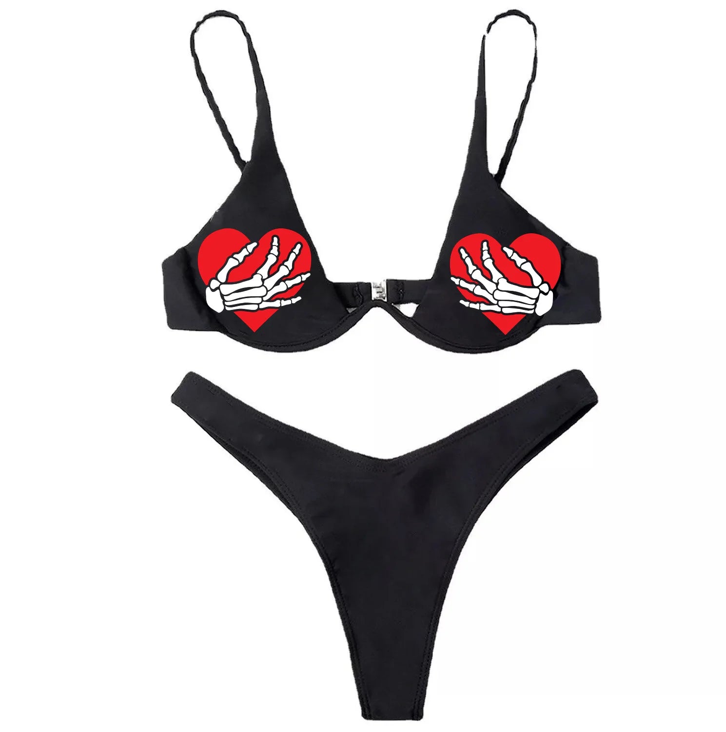 Punk Gothic Letters Print Bikinis Set Sexy Bikini 2023 Women Skull Pattern V-neck Swimwear Fashion Swimsuit Bathing Suit