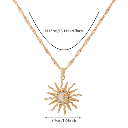 1 pezzo di strass brillanti dal design unico, sole, stella, luna, tre in uno, collana con ciondolo, gioielli da festa versatili quotidiani da donna retrò