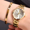 Set da 2 pezzi orologio da donna di lusso quadrante semplice cinturino cavo moda braccialetto in oro orologio da polso al quarzo orologi da donna per studenti Reloj Mujer