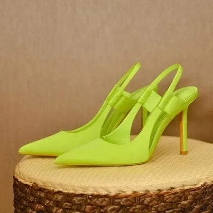 Sandales d'été pour femmes 2026 : Sandales de luxe à bride arrière pour femmes, à bout effilé, à enfiler, à talon aiguille fin, chaussures élégantes à talons pour femmes