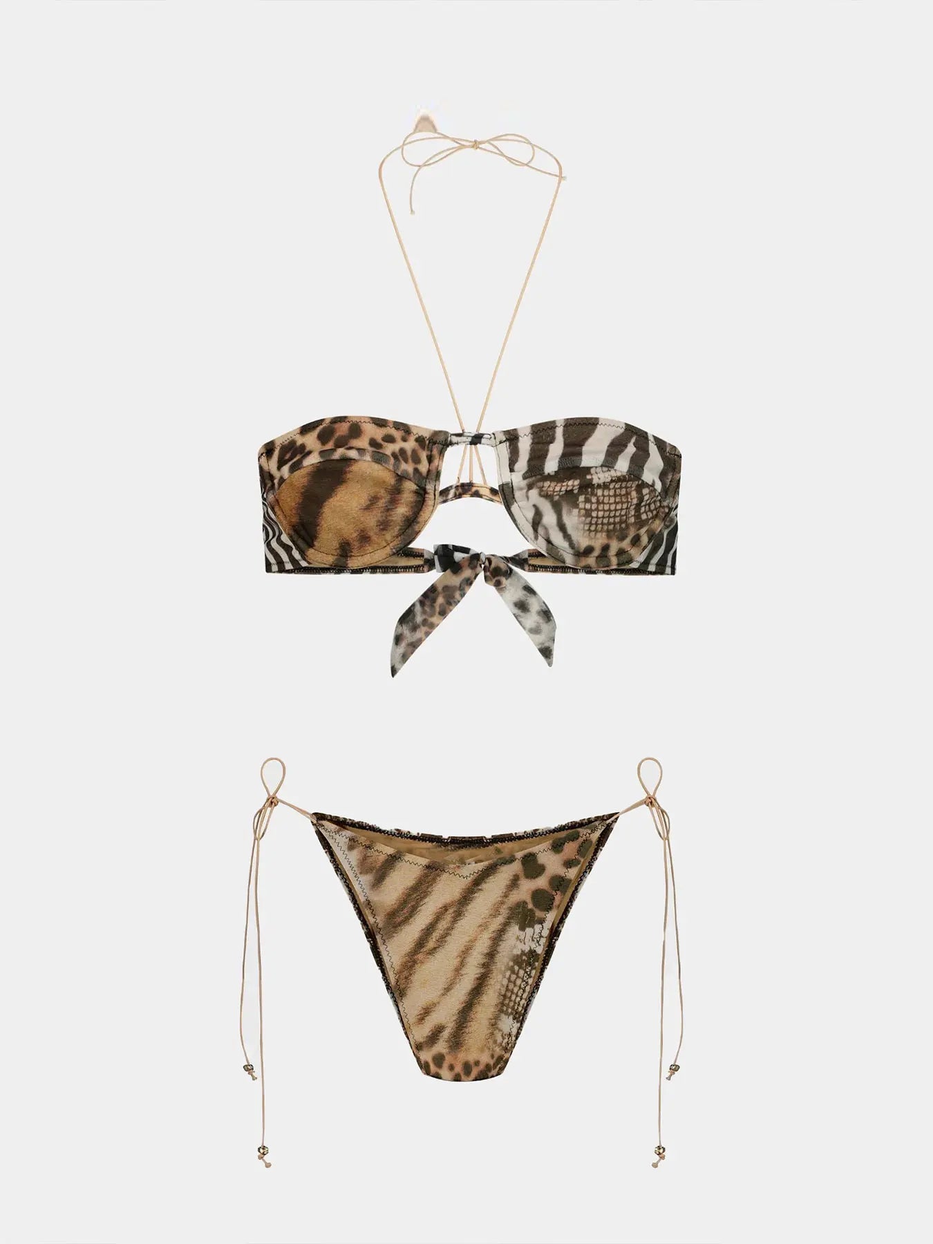 Costume da bagno sexy Bikini Donna Costumi da bagno con stampa leopardata Anello dorato Costume da bagno a due pezzi con gamba alta Costumi da bagno con spalline Biquini
