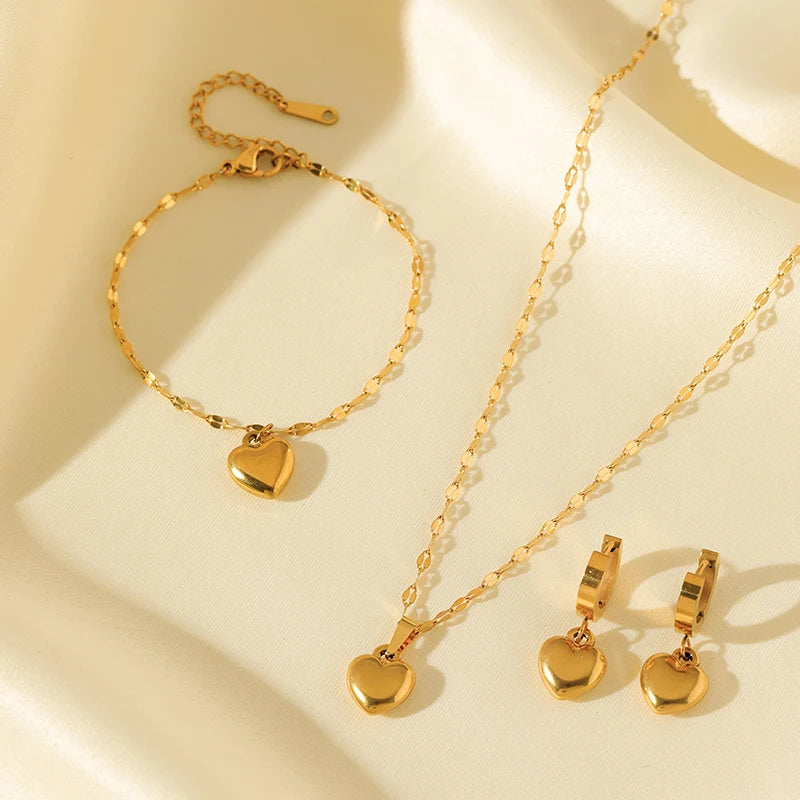 EILIECK Acciaio inossidabile 316L Cuore Amore Collana Bracciali Orecchini Set per le donne Nuovi gioielli impermeabili placcati oro 18 carati alla moda