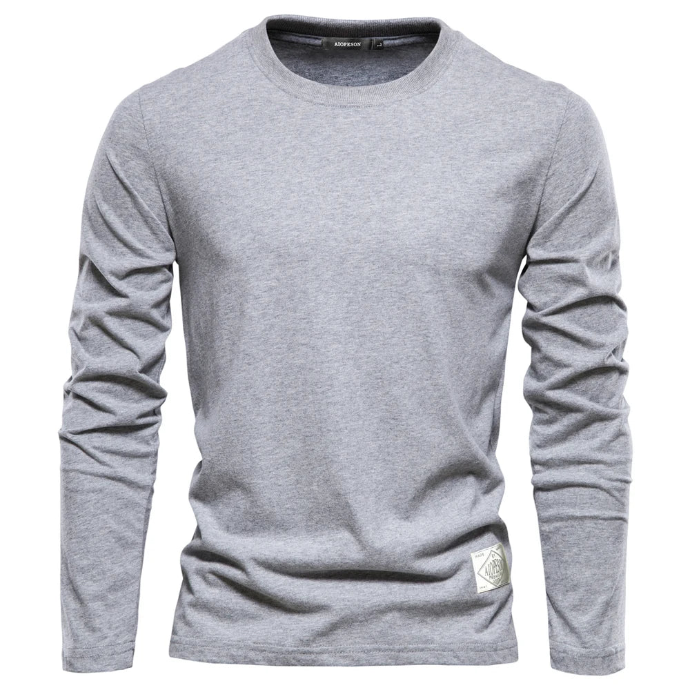 T-shirt a maniche lunghe in cotone 100% per uomo T-shirt da uomo casual primaverili solide T-shirt da uomo di alta qualità Abbigliamento classico T-shirt da uomo