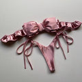 Sexy 2-teiliger rosa Bandeau-Bikini 2024 Damen Bademode Tanga-Badeanzug Große Schleife Bikinis Rüschen Koreanische Strandbekleidung Y2K Badeanzug