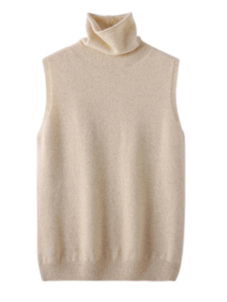 Donna 100% lana merino pullover senza maniche maglione a collo alto gilet maglieria di lana primavera autunno inverno gilet moda top