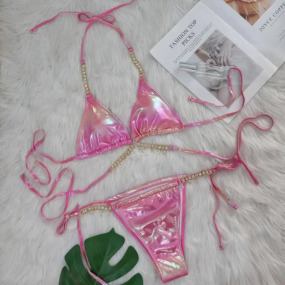 nuovo costume da bagno in due pezzi con strass 2026 cristallo di lusso perizoma Sexy perizoma Bikini Set costumi da bagno da donna costume da bagno Sexy da spiaggia