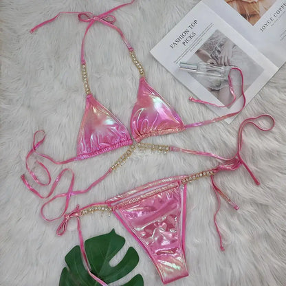 nuovo costume da bagno in due pezzi con strass 2026 cristallo di lusso perizoma Sexy perizoma Bikini Set costumi da bagno da donna costume da bagno Sexy da spiaggia