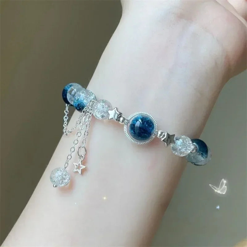 Opale Sea Blue Treasure Bracciale in cristallo al chiaro di luna Bracciale elastico di lusso leggero per ragazze Accessori per gioielli di moda da donna