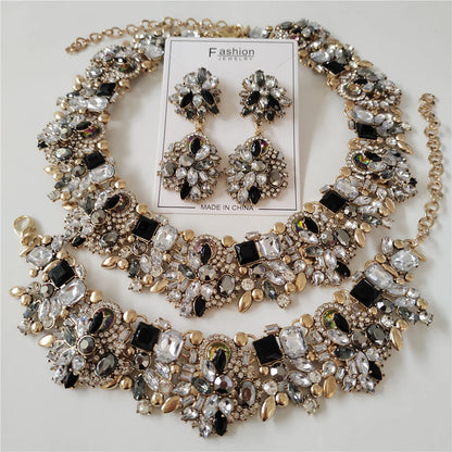 Parure de bijoux de luxe en cristal et strass pour femme, collier, bracelets et boucles d'oreilles, style indien, pour mariage, 2025