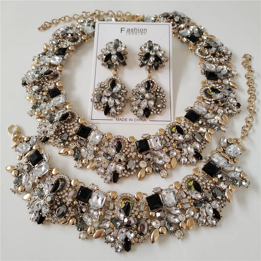 Parure de bijoux de luxe en cristal et strass pour femme, collier, bracelets et boucles d'oreilles, style indien, pour mariage, 2025