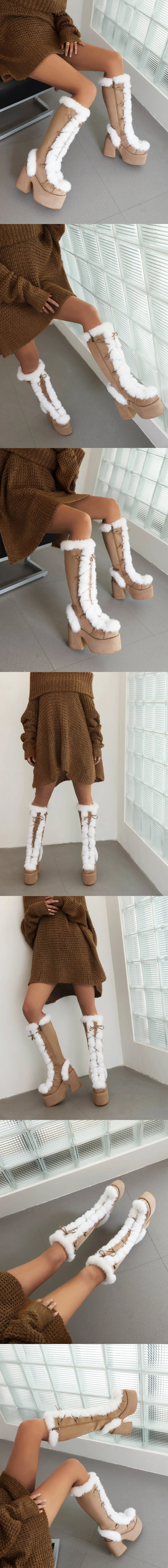 Big Size 46 Winter y2k Pink Knee High Boots Women White Chunky Platform Boots Gothic Black Faux Fur Block High Heels Boots Shoe