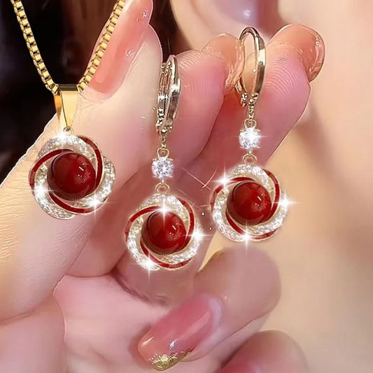 3pcs Parures de bijoux de luxe élégantes en zircon brillant pour femme, collier, boucles d'oreilles tendance et polyvalents, bijoux de fête, cadeaux d'anniversaire